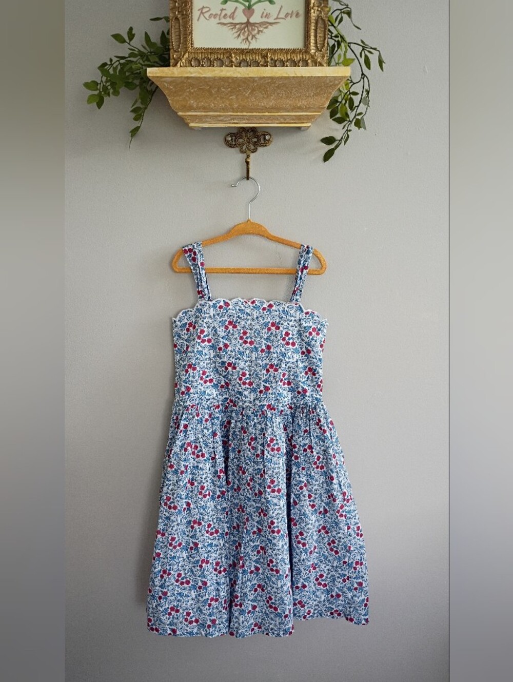 Girls Blue Floral Sundress with Red Accents